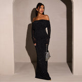 Autumn 2025 New Sexy Dress Temperament Body-Slid One-Word Shoulder Dress Woman DJPT