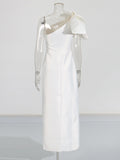Temperament Sexy Dress 2025 Summer New Single Shoulder Three-Bunnyed Blanage Folds Shoulder Dress Woman