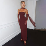 Women's Breasts And Waist-Waisted Long Skirt Gloves Hanging Neck Ribbon Set DJPT