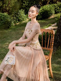 New Vietnamese Niche Brand Embroidery Three-Dimensional Custom Flower Elegant Temperament Mesh Dress