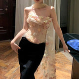 Flower Tector Blouse With Fishtail Half Skirt 2024 New Temperament Birthday Party Set