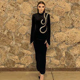 Nail Drill Long Sleeves With Banded Dress Elegant Banquet Dress