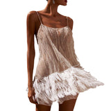 Party Dress Sexy Bare Back Skirt Layered Tuxedo Mesh Beads Sling Skirt