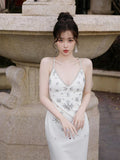 Shuxin's Design Of The Same Water-Drilled Sling Dress Female Senior Sense V-Neck Body Banquet Bag-Gown Dress Dress