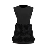 Temperament Famous Wind Dress 2025 New Sleeveless Tie Three-Dimensional Splicing Flowers Repair Dress Dress Woman