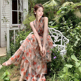 Tourism Wearing Bare Back Seaside Holiday Dress Bohemia Long Dress Hanging Neck Super Fairy Dress Women's Beach Dress