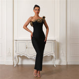 2024 Design-Sensitive Three-Dimensional Golden Flower Sleeveless Banded Dress Party Dinner Dress Dress