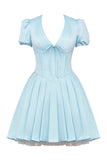 Retro Dress Deep V Sexy Short Skirt T Tied With Waist A-Shaped Mesh Dress Woman HZ0628