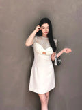 Luxury Niche Nail Bead Dress 2024 Spring And Summer Neckpeel Bow High-Level Feeling Beautiful Female Pure White Short Dress Woman