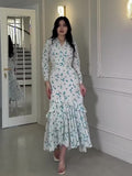 2025 Gentle Wind Small Fresh Flowers And Leaves Side Long Dress Woman
