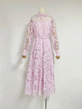 2024 Australian Fashion Elegant Collar Lantern Sleeve With Belt Embroidered Air Dress Dress