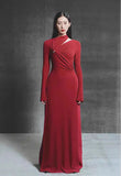 2025 High-Senior Elegance Aneled Collared Metallic Trim Folded Dress Dress Dress Dress
