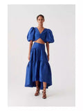 Bubble Bubble Sleeve Short Sleeve Back Single Buckle Kinesion Wrapped Blouse + High Waist Half-Dress Skirt Suit