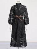 Style Dress 2025 New Collar Long Sleeve Tie To Close The Waist Repair Dress Summer Long Girl
