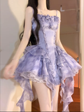 A line Spaghetti Straps Lilac Organza Short Homecoming Dresses Party Dress Birthday Outfits SD1202