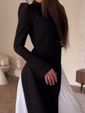 Autumn Fashion Temperament Long-Sleeved Splicing Design Folding Fake Two-Piece Dress