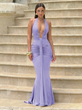 Women's Summer New Solid Color Hanging Neck Sleeveless Back Sexy Dress Woman DJPT
