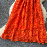 A line Straps Orange Lace Holiday Dresses Midi Length Women's Dress SD1273