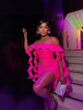 Sexy Shoulder Lotus Leaf Side With Chest Banded Dress Party Party Party Dress