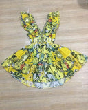 Lady Holiday Style Sexy V Collar Leaves With No Sleeves To Close The Waist Thin Yellow Print A-Shaped Dress Skirt
