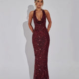 Trendy Leek Deep V Hanging Neck Ass Skirt Woman 2024 Winter New Sexy Body Micro-Enlightenment Back Long Skirt HZ0628
