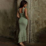 Spring And Summer Slings Splicing Dress Stylish Sexy Tatry Folded Fishtail FD9738 HZ0628