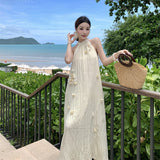 Side-Scucked Neck Dress Women's New Summer Thai Sanya Seaside Holiday Pink Long Dress