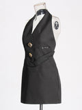 Temperament V-Neck Hanging Neck Dress Chicly Sexy Body-Claw-Dressed Button-Up Suit Dress Dress Women's Dress