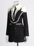 Version Of Temperament Small Fragrant Wind 2025 New Fashion Name Spliced Studded Short Dress Woman