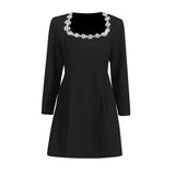 Famous Sexy Light Extravagant Evening Dress 2025 Spring New Square Collar Diamond Splicing Short-Term Waist Dress