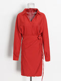 Korean Fashion Dress 2025 New V Tie Collared Waistband High-Grade Slim Long Dress Woman