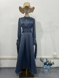 2024 New Waist-Skinny Strap Solid Color Long-Sleeved Dress Design Dress Dress Woman