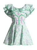 Bohemian Short Dress 2025 Spring New Word Collar Leaves Embroidered Hollow Dress Woman