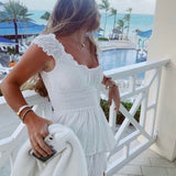 Luth's Same 2025 Women's New Folded Wood Ear Short Sleeves To The Waist Thin Cake Dress Under The Hem Skirt
