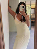 Splicing-Colbled V-Necked Wrinkled Sling Dress 2024 Summer New Holiday Style-Style Bag-Groomed Long Dress