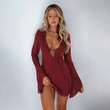 Sexy Lotus Leaf Side Long Sleeve Skirt 2025 New Hollow Strapped Skirt DJPT