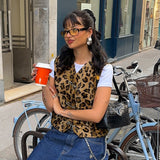 Women's 2024 Summer New Leopard-Print Cardigan Sleeveless Casual Top DJPT