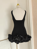 Sheath Black Satin Holiday Dress Travel Vacation Dresses Short Birthday Dress SD1252