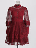 Style Lace Retro Style Heavy Industry Dress 2025 Spring New Collar Lantern Sleeves Waist Lotus Leaf Dress