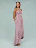 For High-End Chiffon Dress Women Lotus Edge Folding Design Thin Long Dress Fast Fashion HZ0628