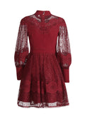 Style Lace Retro Style Heavy Industry Dress 2025 Spring New Collar Lantern Sleeves Waist Lotus Leaf Dress