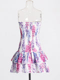 Holiday Style Dress 2025 Summer New Breast-Print Body-Wearing Short Skirt Girl With Lotus Leaf Side