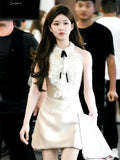 Luth's Same Thousand Gold Lace Hanging Neck Dress Female Summer Temperament Short Sleeveless Clame Skirt