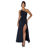 Sling Slanted Shoulder Folding Fork A Swing Dress 2025 Summer New Body Dress Dress DJPT