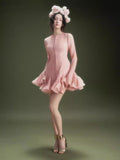 A-Word Puffed Dress Vietnamese Niche Autumn Collared Horn Sleeves Single-Clip-Enveheded Butbum Skirt Skirt