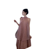 Yarn Hanging Neck Two Morning Robe Skirt Fairy Beach Dress Seaside Holiday Dress Girl
