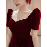 Bridal Toasting Clothes Big-Size Fatmm Spring 2025 New Wine Red Back Door Engagement Evening Dress