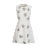Elegant Wind Vest Dress 2025 Summer New Round Neck Nail Diamond Flowers Solid Color Short Dress Dress Woman