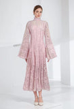 Autumn New Collar Horn Sleeve Lace To Receive Waist Long Dress Woman