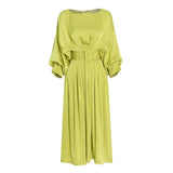 French Style Dress 2025 Summer New Round Collar Collar With Shoulder Sleeve Texture Waist Dress Dress Dress Woman